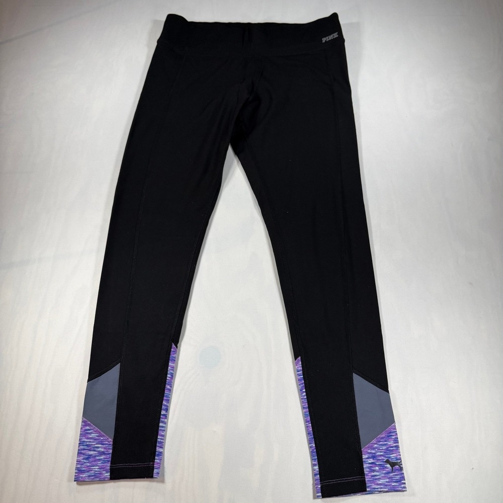 PINK Victoria's Secret Yoga Leggings Women Medium Black Purple Colorblock Active
